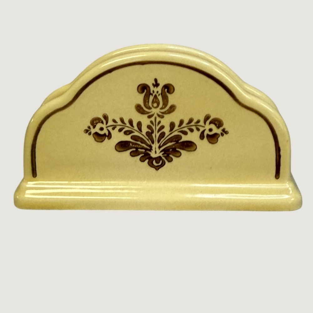 Vintage Pfaltzgraff Ceramic Napkin Holder Cream Brown Floral Folk Art Pottery‎